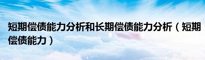 短期偿债能力分析和长期偿债能力分析（短期偿债能力）