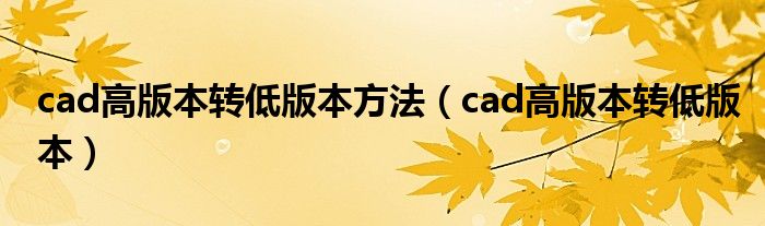 cad高版本转低版本方法（cad高版本转低版本）