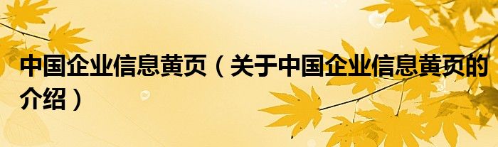 中国企业信息黄页（关于中国企业信息黄页的介绍）