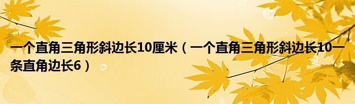 一个直角三角形斜边长10厘米（一个直角三角形斜边长10一条直角边长6）