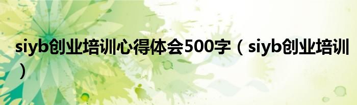 siyb创业培训心得体会500字（siyb创业培训）