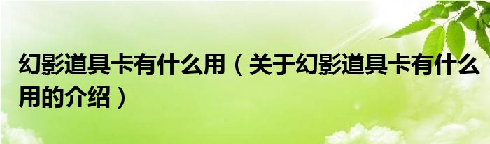 幻影道具卡有什么用（关于幻影道具卡有什么用的介绍）