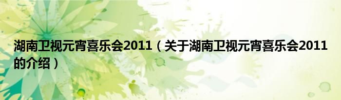 湖南卫视元宵喜乐会2011（关于湖南卫视元宵喜乐会2011的介绍）