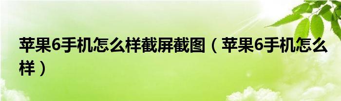 苹果6手机怎么样截屏截图（苹果6手机怎么样）