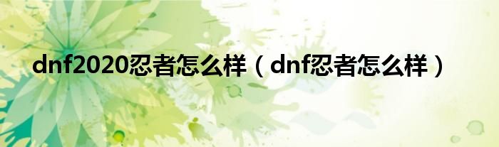 dnf2020忍者怎么样（dnf忍者怎么样）