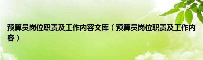 预算员岗位职责及工作内容文库（预算员岗位职责及工作内容）