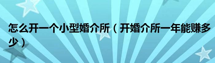 怎么开一个小型婚介所（开婚介所一年能赚多少）