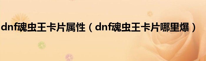 dnf魂虫王卡片属性（dnf魂虫王卡片哪里爆）