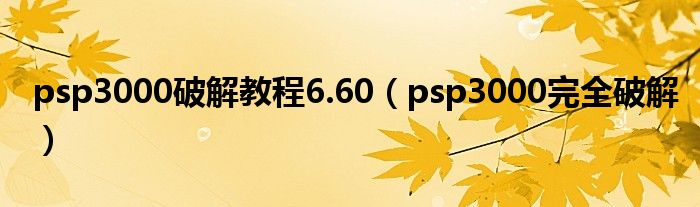 psp3000破解教程6.60（psp3000完全破解）