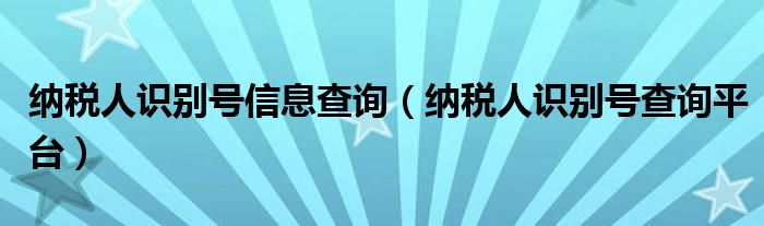 纳税人识别号信息查询（纳税人识别号查询平台）