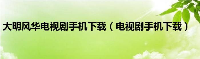 大明风华电视剧手机下载（电视剧手机下载）