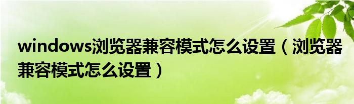 windows浏览器兼容模式怎么设置（浏览器兼容模式怎么设置）