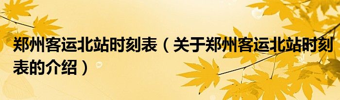 郑州客运北站时刻表（关于郑州客运北站时刻表的介绍）