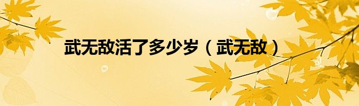 武无敌活了多少岁（武无敌）