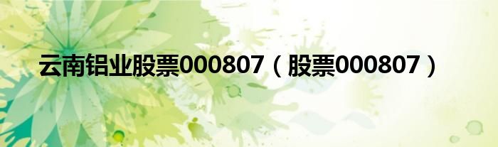 云南铝业股票000807（股票000807）