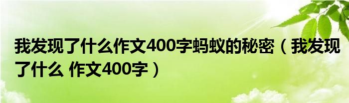 我发现了什么作文400字蚂蚁的秘密（我发现了什么 作文400字）