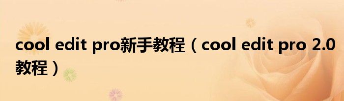 cool edit pro新手教程（cool edit pro 2.0教程）