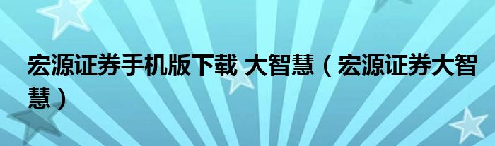 宏源证券手机版下载 大智慧（宏源证券大智慧）