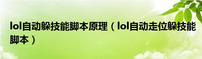 lol自动躲技能脚本原理（lol自动走位躲技能脚本）