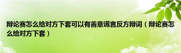 辩论赛怎么给对方下套可以有善意谎言反方辩词（辩论赛怎么给对方下套）