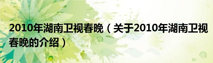 2010年湖南卫视春晚（关于2010年湖南卫视春晚的介绍）