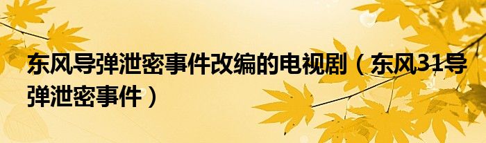 东风导弹泄密事件改编的电视剧（东风31导弹泄密事件）