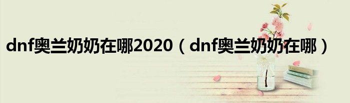 dnf奥兰奶奶在哪2020（dnf奥兰奶奶在哪）