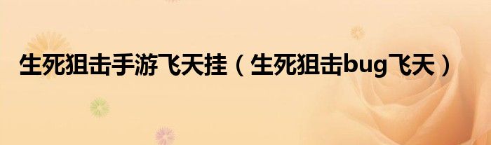 生死狙击手游飞天挂（生死狙击bug飞天）