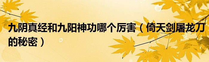 九阴真经和九阳神功哪个厉害（倚天剑屠龙刀的秘密）