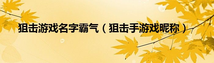 狙击游戏名字霸气（狙击手游戏昵称）