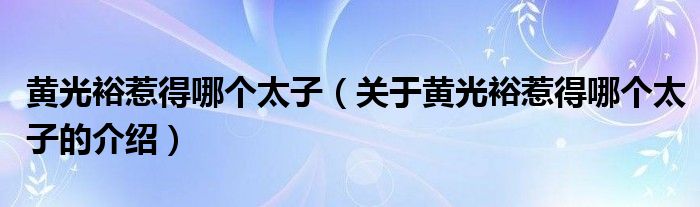 黄光裕惹得哪个太子（关于黄光裕惹得哪个太子的介绍）