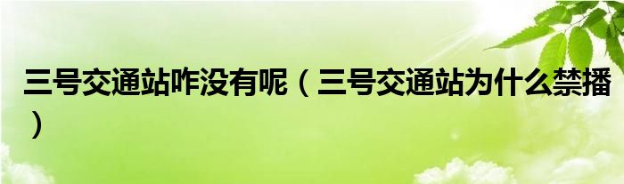 三号交通站咋没有呢（三号交通站为什么禁播）