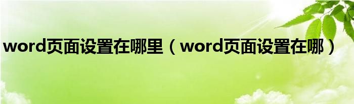 word页面设置在哪里（word页面设置在哪）