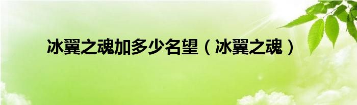 冰翼之魂加多少名望（冰翼之魂）