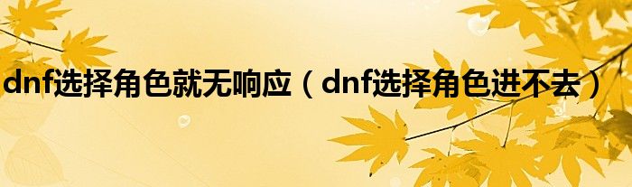 dnf选择角色就无响应（dnf选择角色进不去）