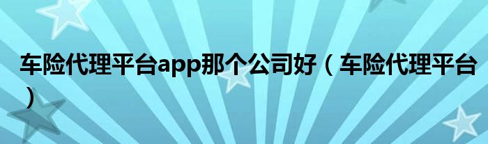 车险代理平台app那个公司好（车险代理平台）