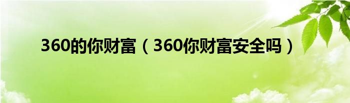 360的你财富（360你财富安全吗）