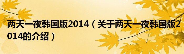 两天一夜韩国版2014（关于两天一夜韩国版2014的介绍）