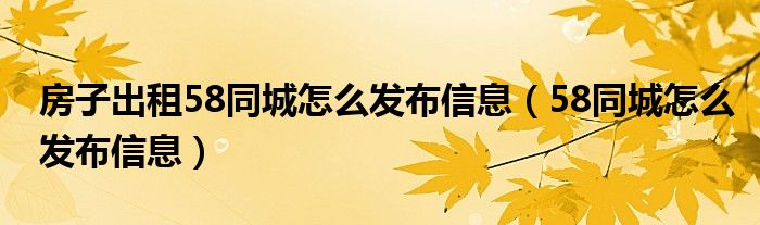 房子出租58同城怎么发布信息（58同城怎么发布信息）