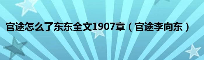 官途怎么了东东全文1907章（官途李向东）