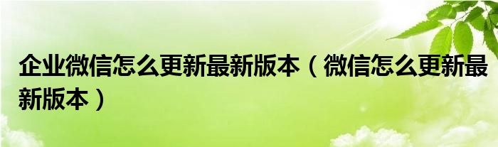 企业微信怎么更新最新版本（微信怎么更新最新版本）