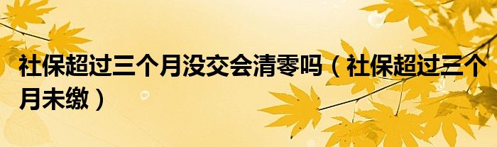 社保超过三个月没交会清零吗（社保超过三个月未缴）