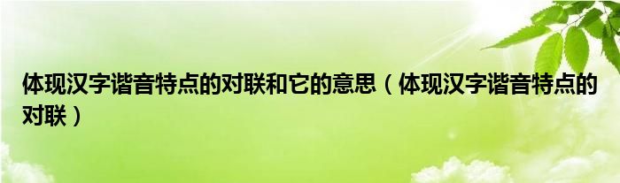 体现汉字谐音特点的对联和它的意思（体现汉字谐音特点的对联）