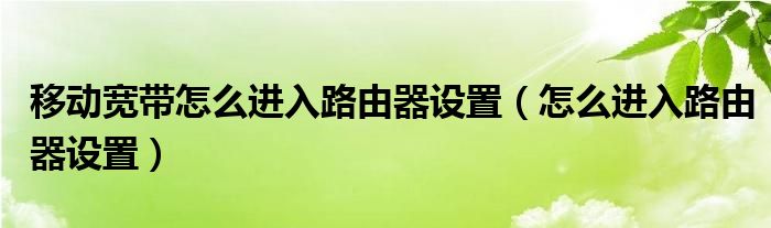 移动宽带怎么进入路由器设置（怎么进入路由器设置）