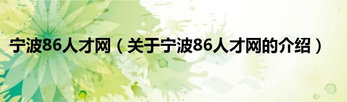 宁波86人才网（关于宁波86人才网的介绍）