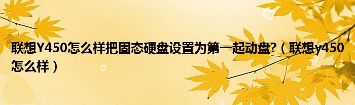 联想Y450怎么样把固态硬盘设置为第一起动盘?（联想y450怎么样）