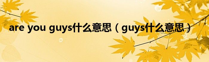 are you guys什么意思（guys什么意思）