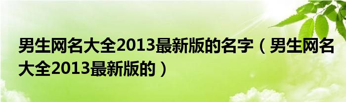 男生网名大全2013最新版的名字（男生网名大全2013最新版的）