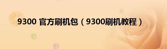 9300 官方刷机包（9300刷机教程）