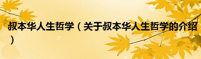 叔本华人生哲学（关于叔本华人生哲学的介绍）